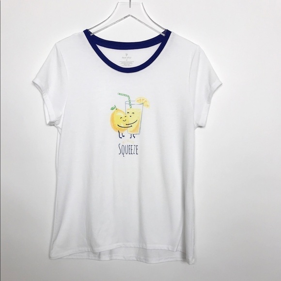 Love Affair white graphic ringer tee shirt blue trim M - Picture 1 of 8